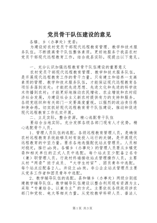 2024年党员骨干队伍建设的意见