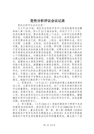 2024年党性分析评议会议记录