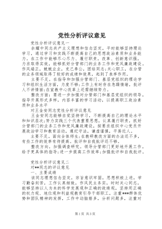 2024年党性分析评议意见