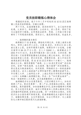 2024年党员挂职锻炼心得体会