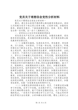 2024年党员关于理想信念党性分析材料