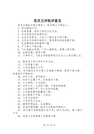 2024年党员互评批评意见