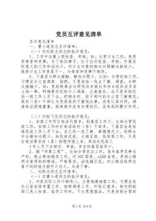2024年党员互评意见清单