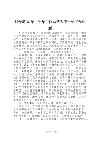 2024年财金局上半年工作总结和下半年工作计划