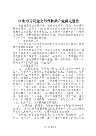 2024年财政分局党支部保持共产党员先进性