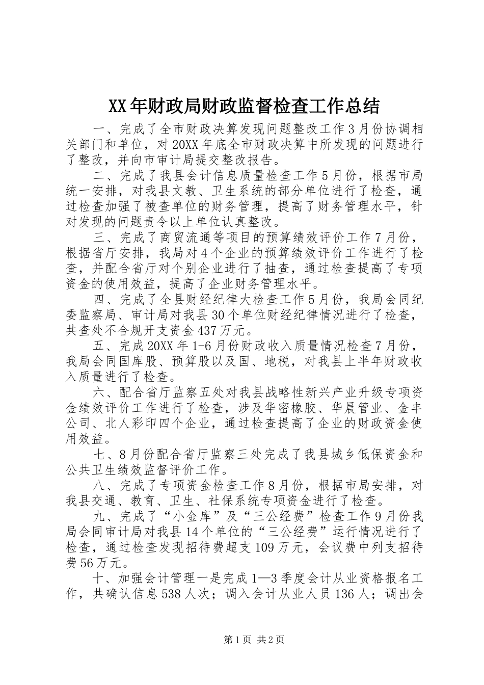 2024年财政局财政监督检查工作总结_第1页