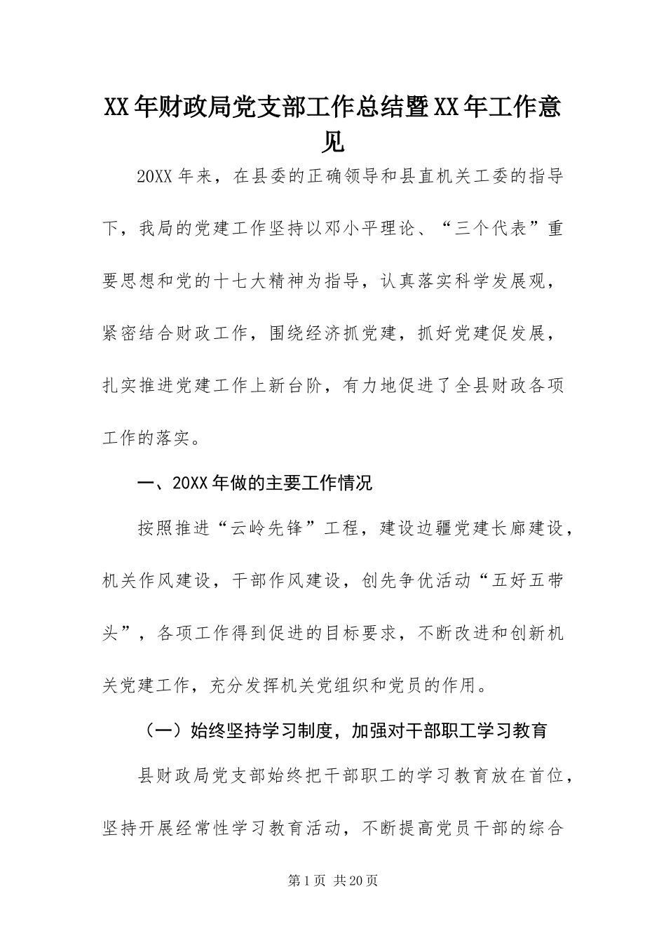 2024年财政局党支部工作总结暨工作意见_第1页