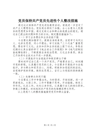 2024年党员保持共产党员先进性个人整改措施