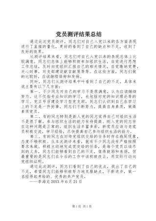 2024年党员测评结果总结