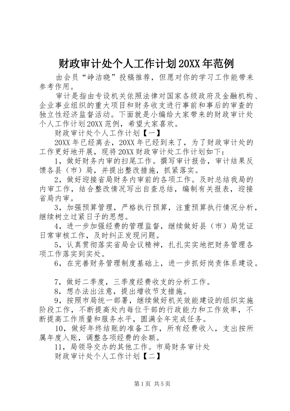 2024年财政审计处个人工作计划范例_第1页