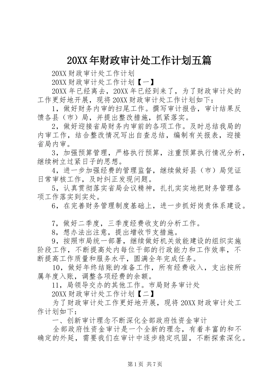 2024年财政审计处工作计划五篇_第1页
