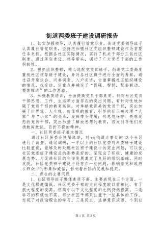 2024年街道两委班子建设调研报告