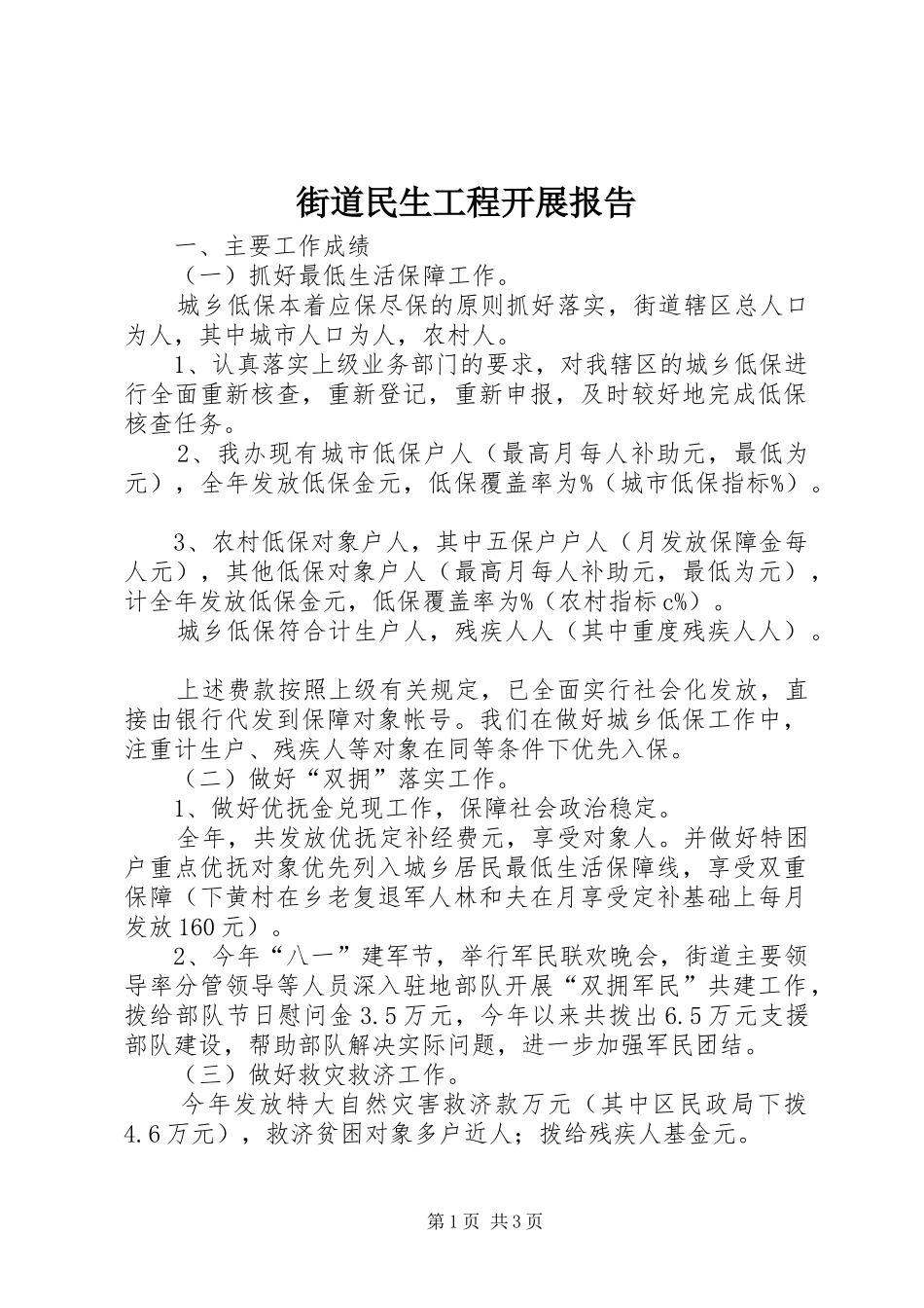 2024年街道民生工程开展报告_第1页