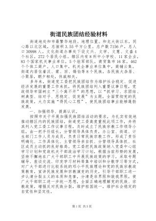 2024年街道民族团结经验材料