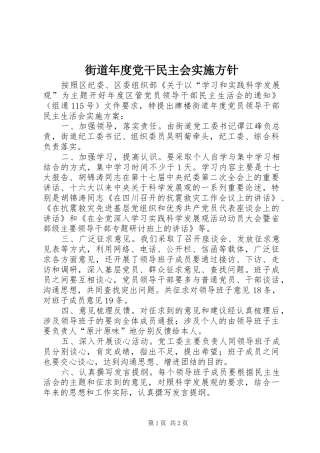 2024年街道年度党干民主会实施方针