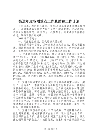 2024年街道年度各项重点工作总结和工作计划