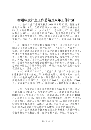 2024年街道年度计生工作总结及来年工作计划