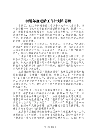 2024年街道年度老龄工作计划和思路