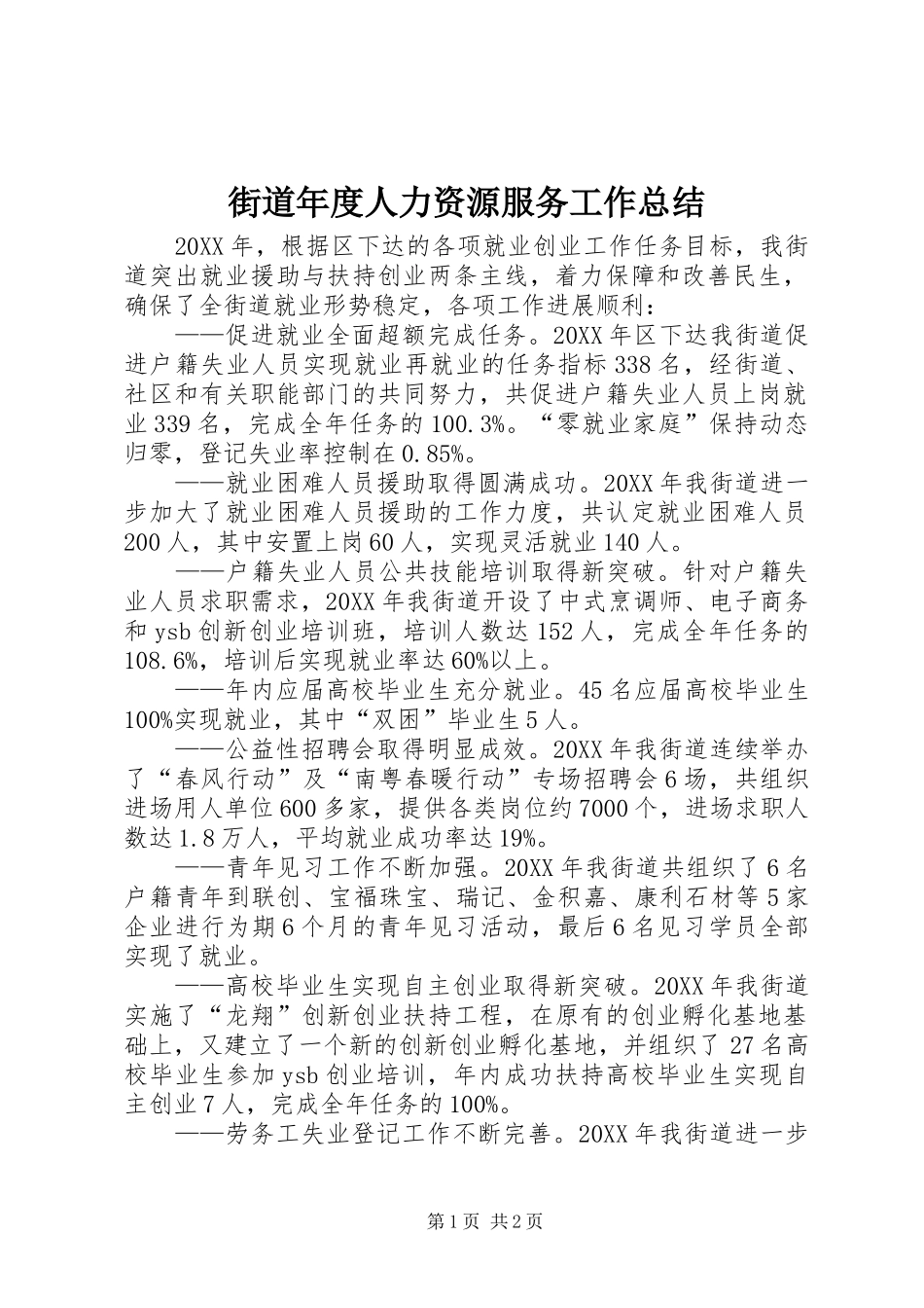 2024年街道年度人力资源服务工作总结_第1页