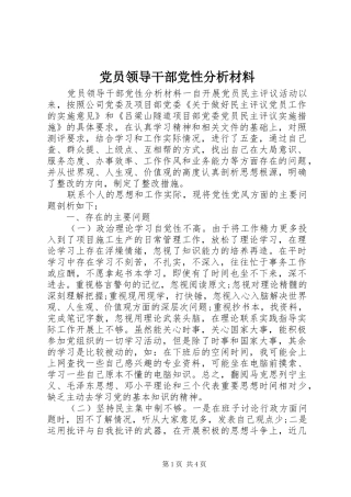 2024年党员领导干部党性分析材料