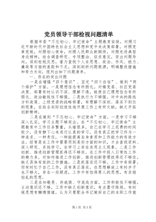 2024年党员领导干部检视问题清单