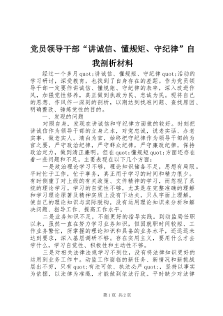 2024年党员领导干部讲诚信懂规矩守纪律自我剖析材料