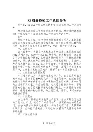 2024年成品检验工作总结参考