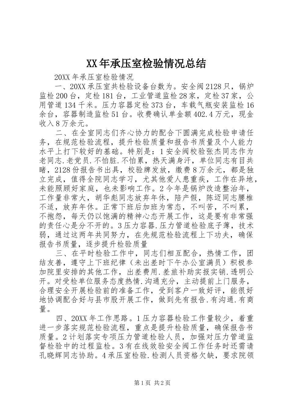 2024年承压室检验情况总结_第1页