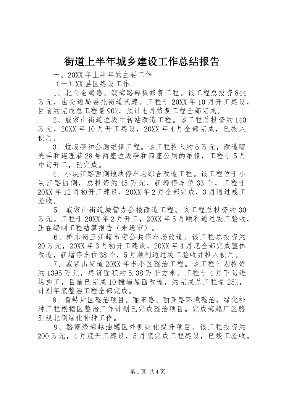 2024年街道上半年城乡建设工作总结报告_第1页