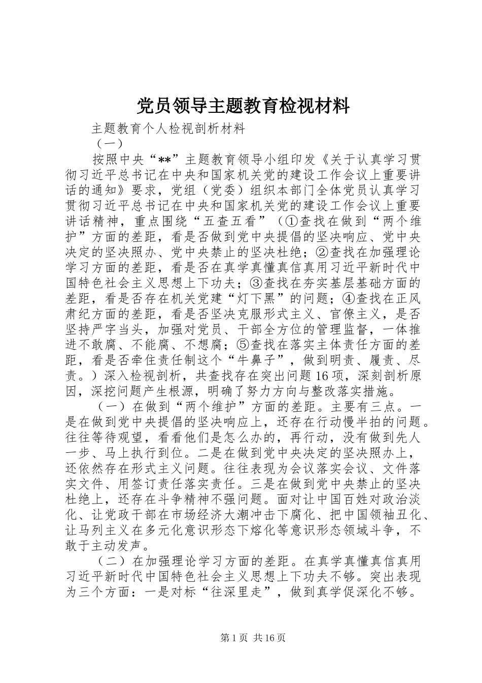 2024年党员领导主题教育检视材料_第1页