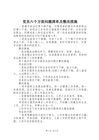 2024年党员六个方面问题清单及整改措施