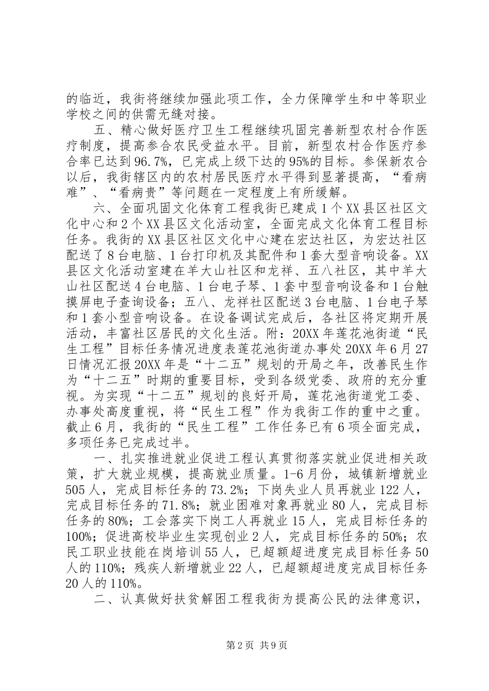2024年街道上半年民生工程工作情况汇报_第2页