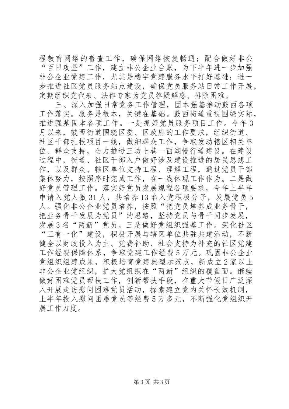 2024年街道上半年组织工作务虚会汇报材料_第3页