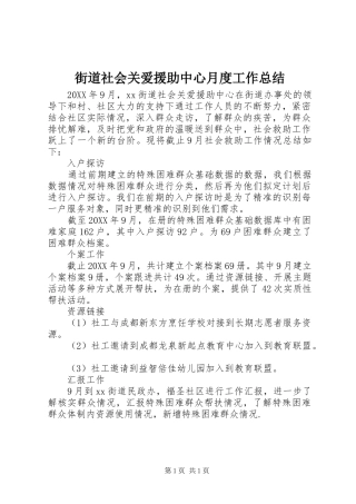 2024年街道社会关爱援助中心月度工作总结