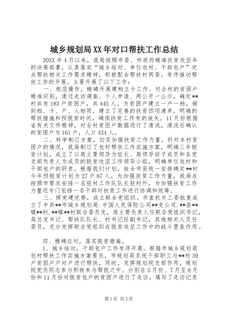 2024年城乡规划局对口帮扶工作总结