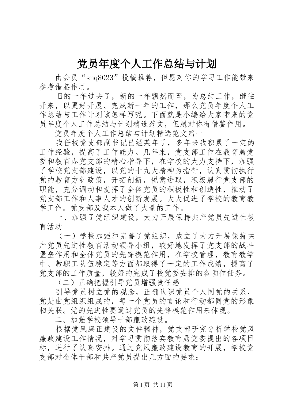 2024年党员年度个人工作总结与计划_第1页