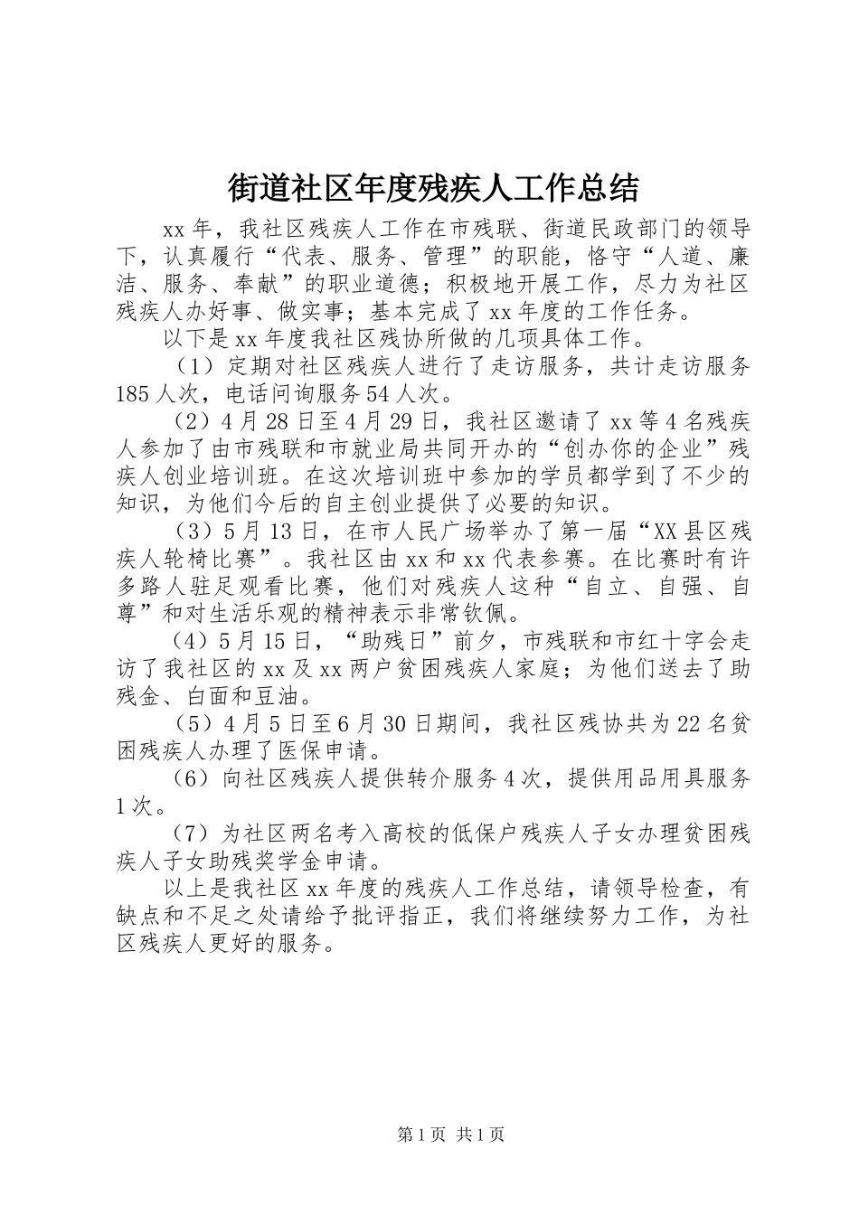 2024年街道社区年度残疾人工作总结_第1页