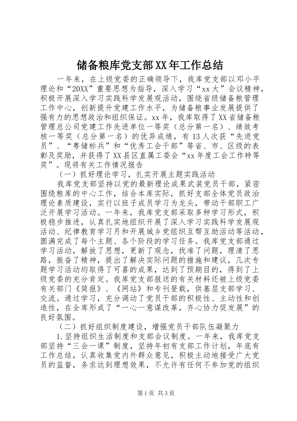 2024年储备粮库党支部工作总结_第1页