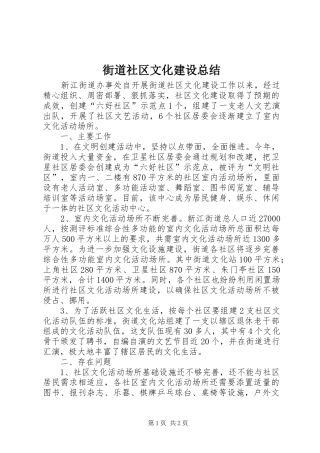 2024年街道社区文化建设总结