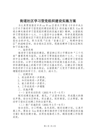 2024年街道社区学习型党组织建设实施方案