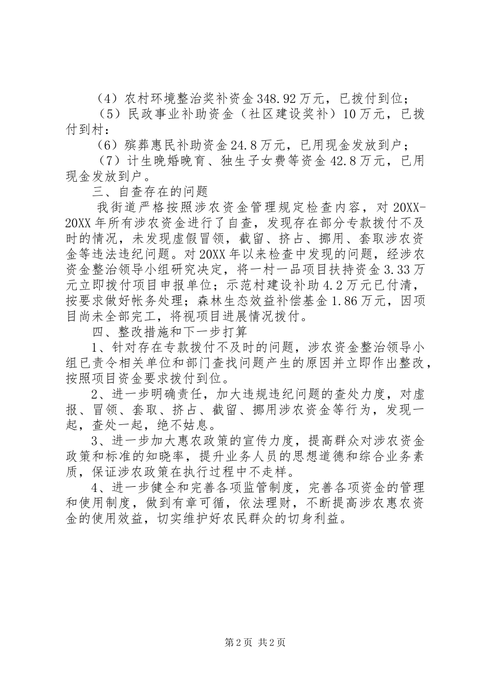 2024年街道涉农资金专项整治工作总结_第2页