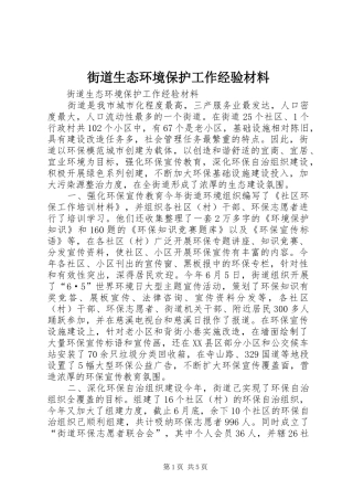 2024年街道生态环境保护工作经验材料