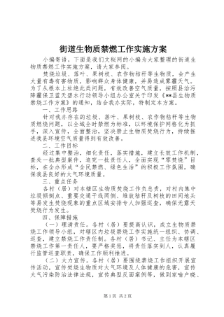 2024年街道生物质禁燃工作实施方案