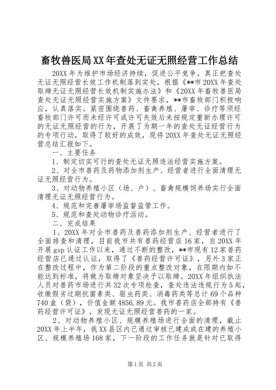 2024年畜牧兽医局查处无证无照经营工作总结_第1页