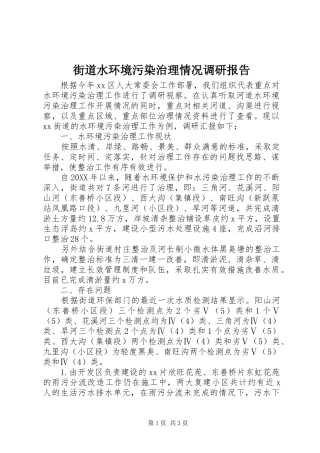 2024年街道水环境污染治理情况调研报告