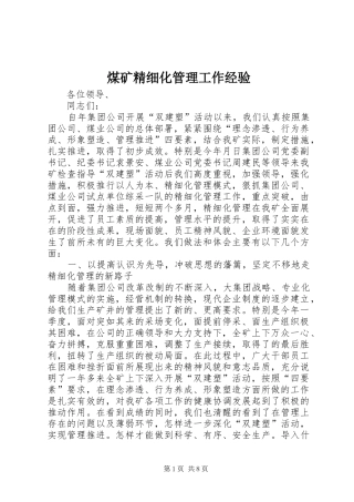 2024年煤矿精细化管理工作经验