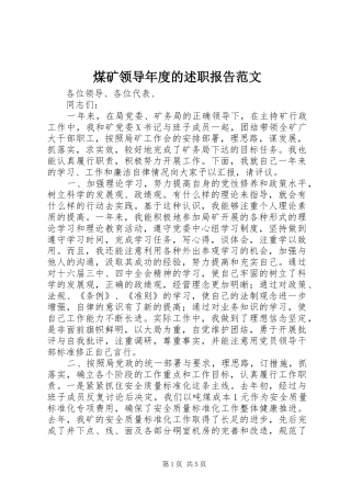 2024年煤矿领导年度的述职报告范文