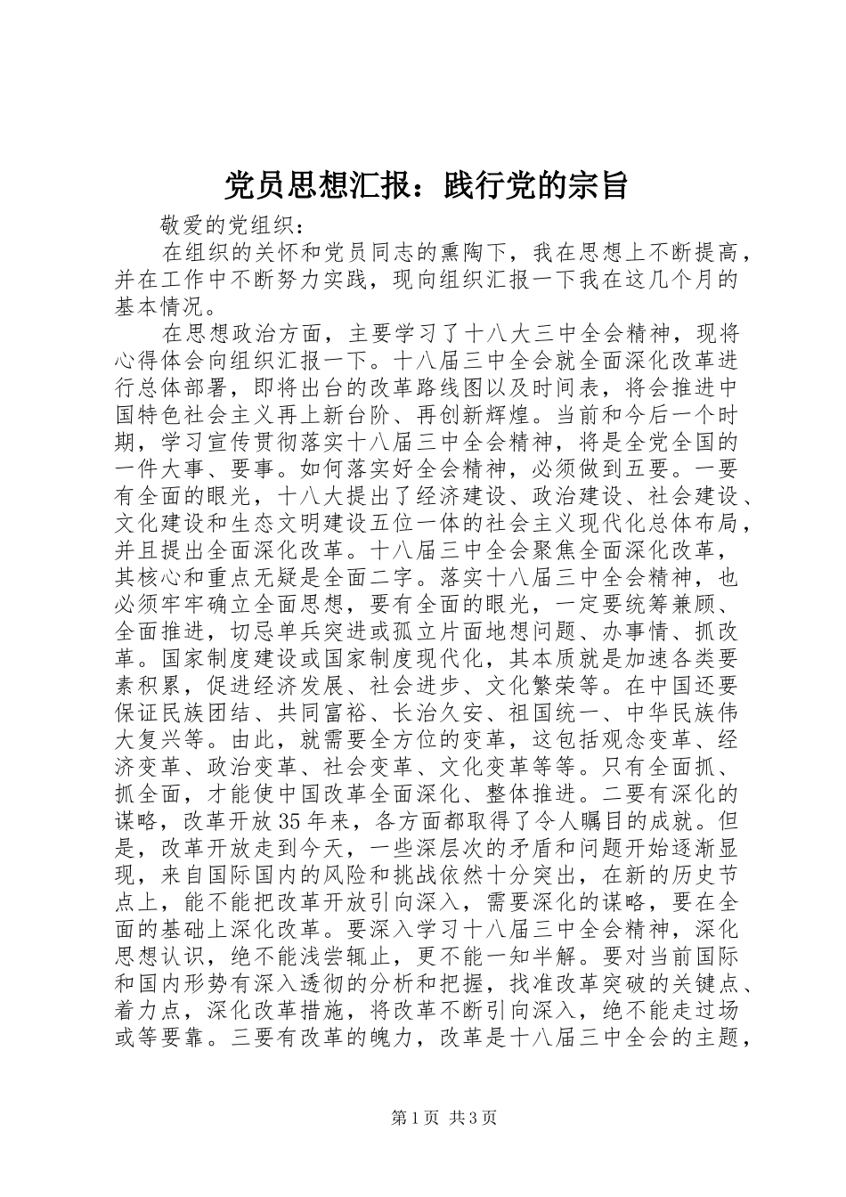 2024年党员思想汇报践行党的宗旨_第1页