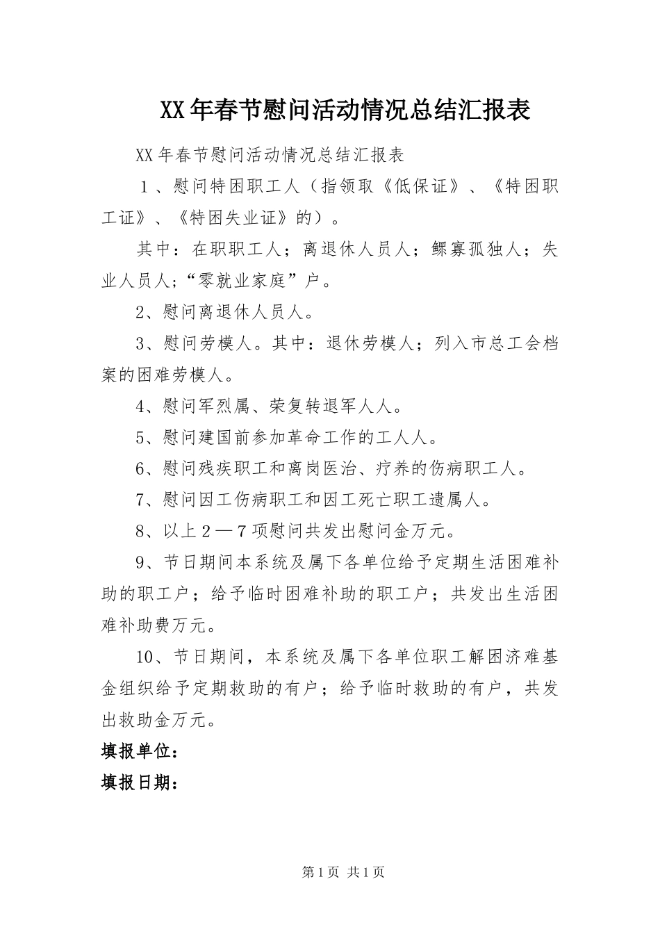 2024年春节慰问活动情况总结汇报表_第1页