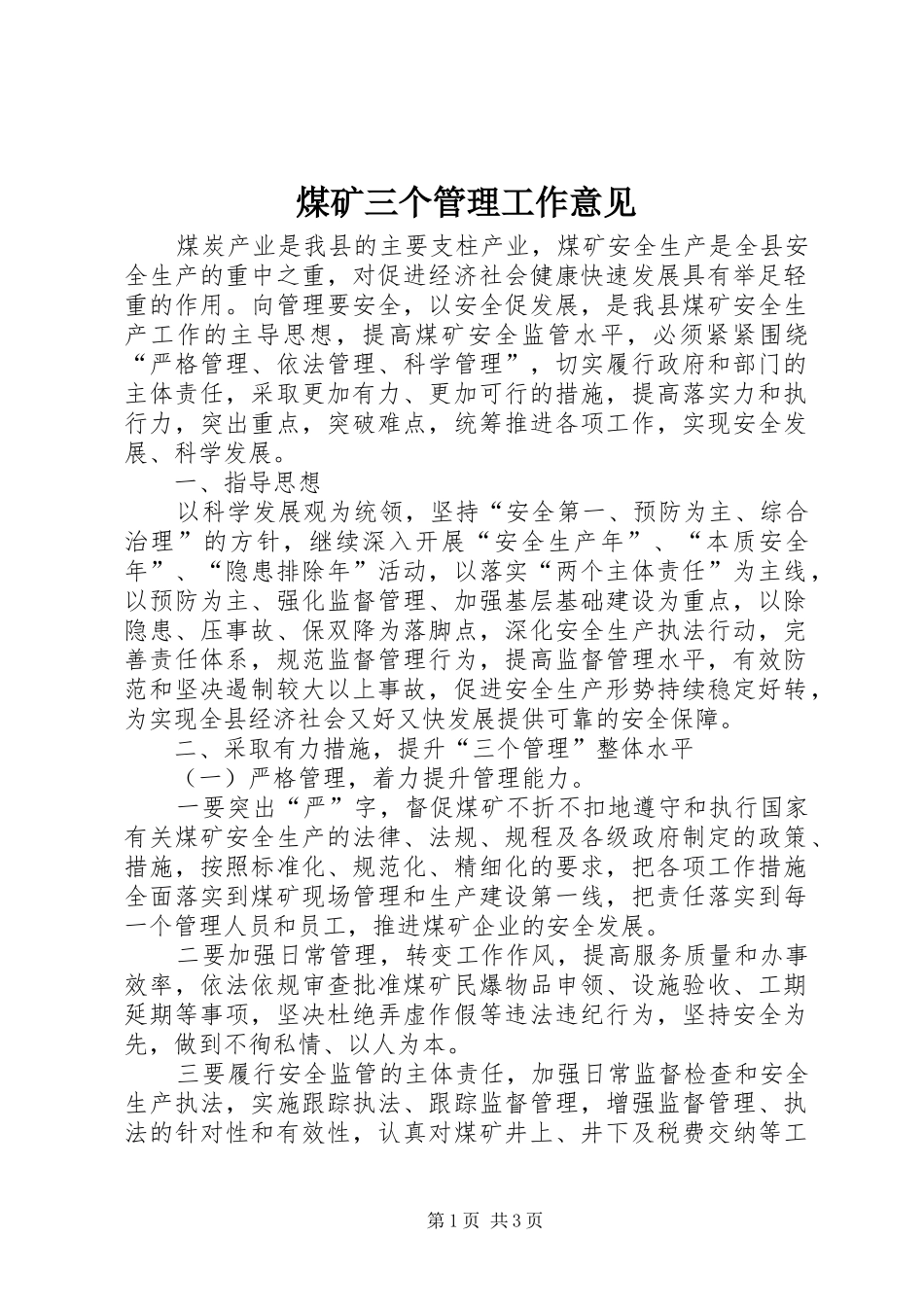 2024年煤矿三个管理工作意见_第1页